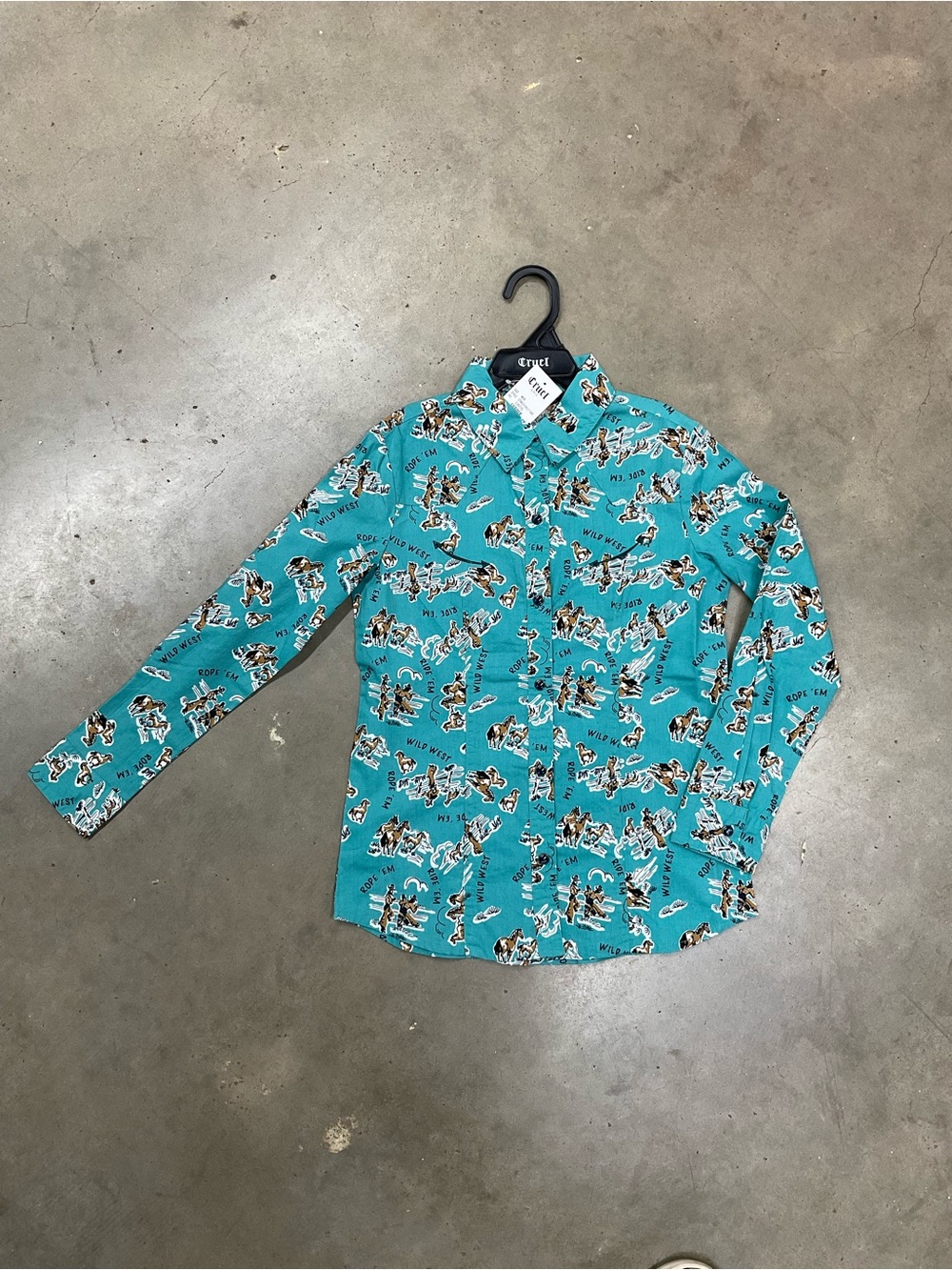 Cruel Girl Turquoise Western Character Button-Down Shirt